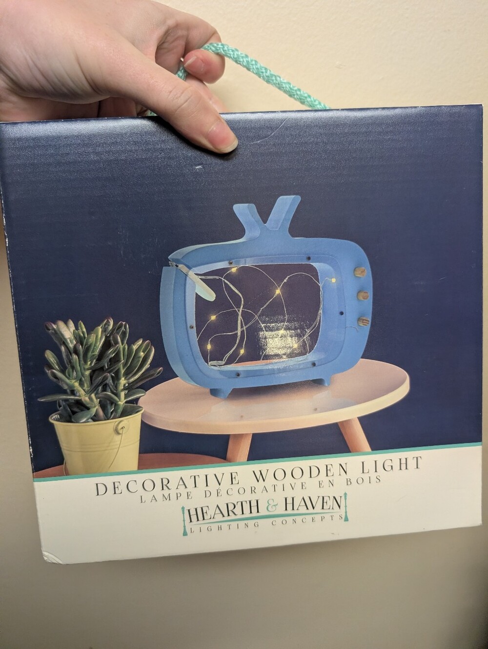 NIB Blue Decorative Wooden TV Light